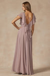 **Captivating Elegance: Flutter Sleeve Bridesmaid Dress with Cascade Back**