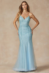 **Entice with Shimmer: The Alluring Glitter Mesh Evening Gown**