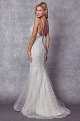 Everlasting Elegance: Enchanting Glitter Mesh Fitted Wedding Gown