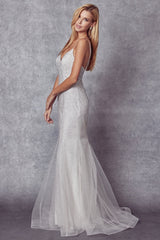Ethereal Shimmer: Captivating Glitter Mesh Fitted Wedding Gown