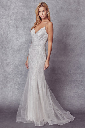 **Everlasting Elegance Shimmering Glitter Mesh Wedding Gown: Captivate All Eyes**
