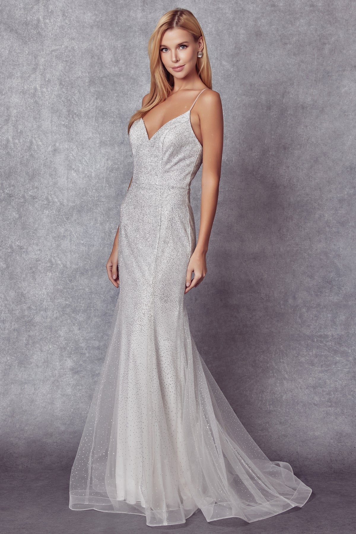 Ethereal Shimmer: Captivating Glitter Mesh Fitted Wedding Gown
