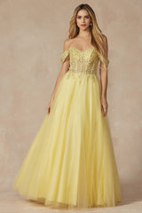 Dazzling Rhapsody's Enchanting Off-the-Shoulder Embroidered Prom Gown