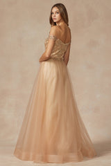 Enchanting Elegance: Off-the-Shoulder Prom Dress with Shimmering Beads