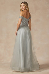 Everlasting Elegance's Off-the-Shoulder Beaded Chiffon Prom Dress: Ethereal Beauty for Unforgettable Moments