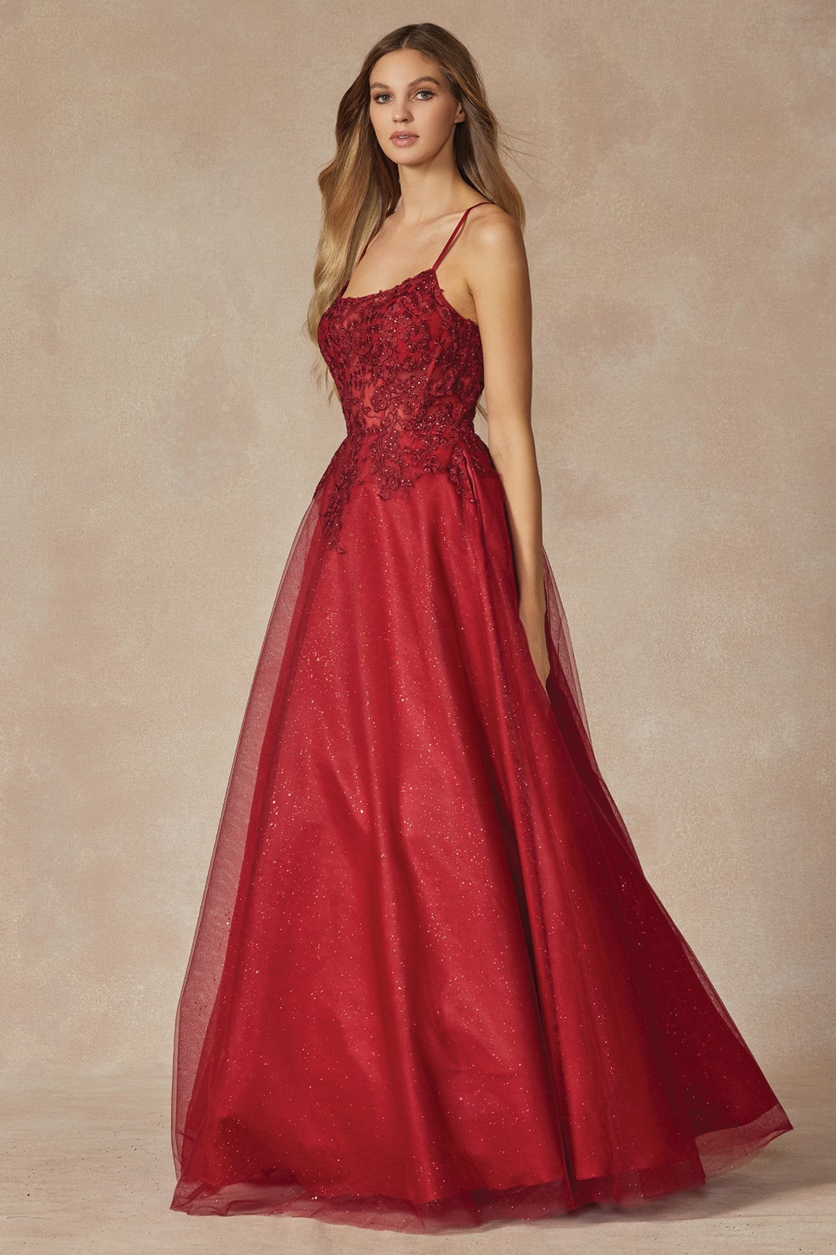 Enchanting Lace Gown: Corset Bodice, Flowing Skirt, and Built-in Bra