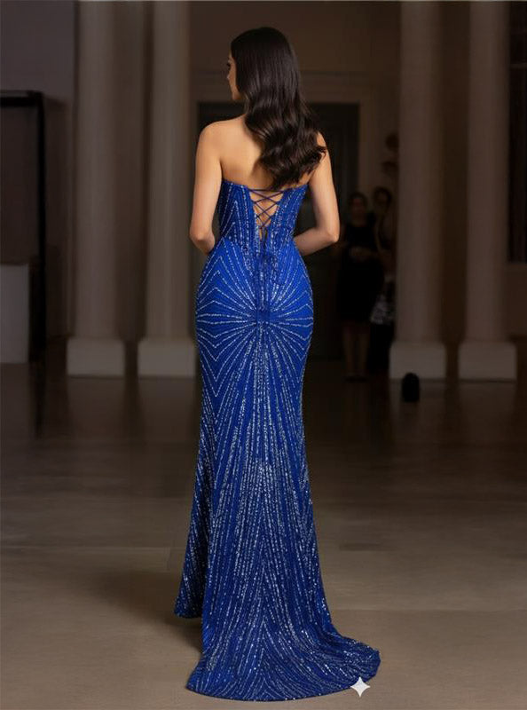 Strapless Corset Sequin Mermaid Gown May Queen MQ2195