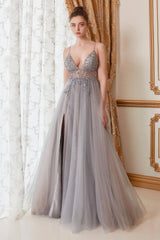 **Allure Couture: Enchanting Illusion Bodice Gown with Flowing Tulle Skirt**
