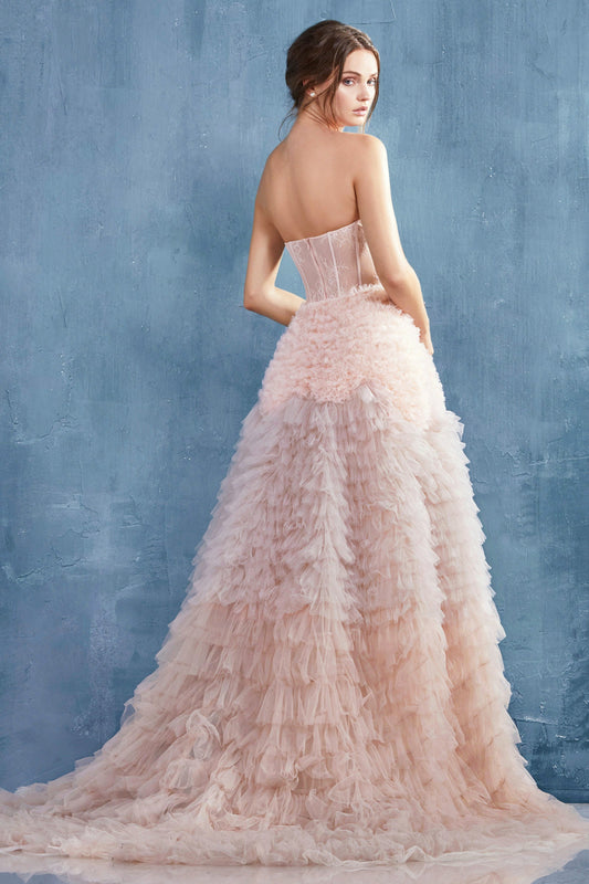 **Enchanting Tulle Cascade: A Statement Gown for Unforgettable Occasions**