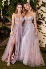 **Enchanting Allure: Embellished V-Neck Gown for Unforgettable Occasions**