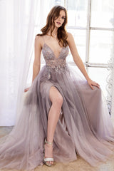 Enchanting Elegance: Shimmering Gown with Daring Slit for Formal Occasions