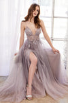 Enchanting Elegance: Captivating V-Neck Gown with Daring Thigh-High Slit