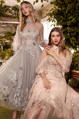 Enchanting Tealength Dress: Embroidered Lace and Tulle Elegance by Everlasting Elegance