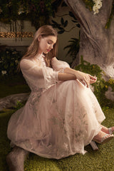 Enchanting Tealength Dress: Embroidered Lace and Tulle Elegance by Everlasting Elegance