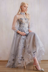 Allure's Enchanting Tealength Dress: Embroidered Lace and Tulle Elegance (LBD-001)