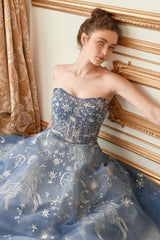 Celestial Couture: Captivating Strapless Gown for Unforgettable Occasions