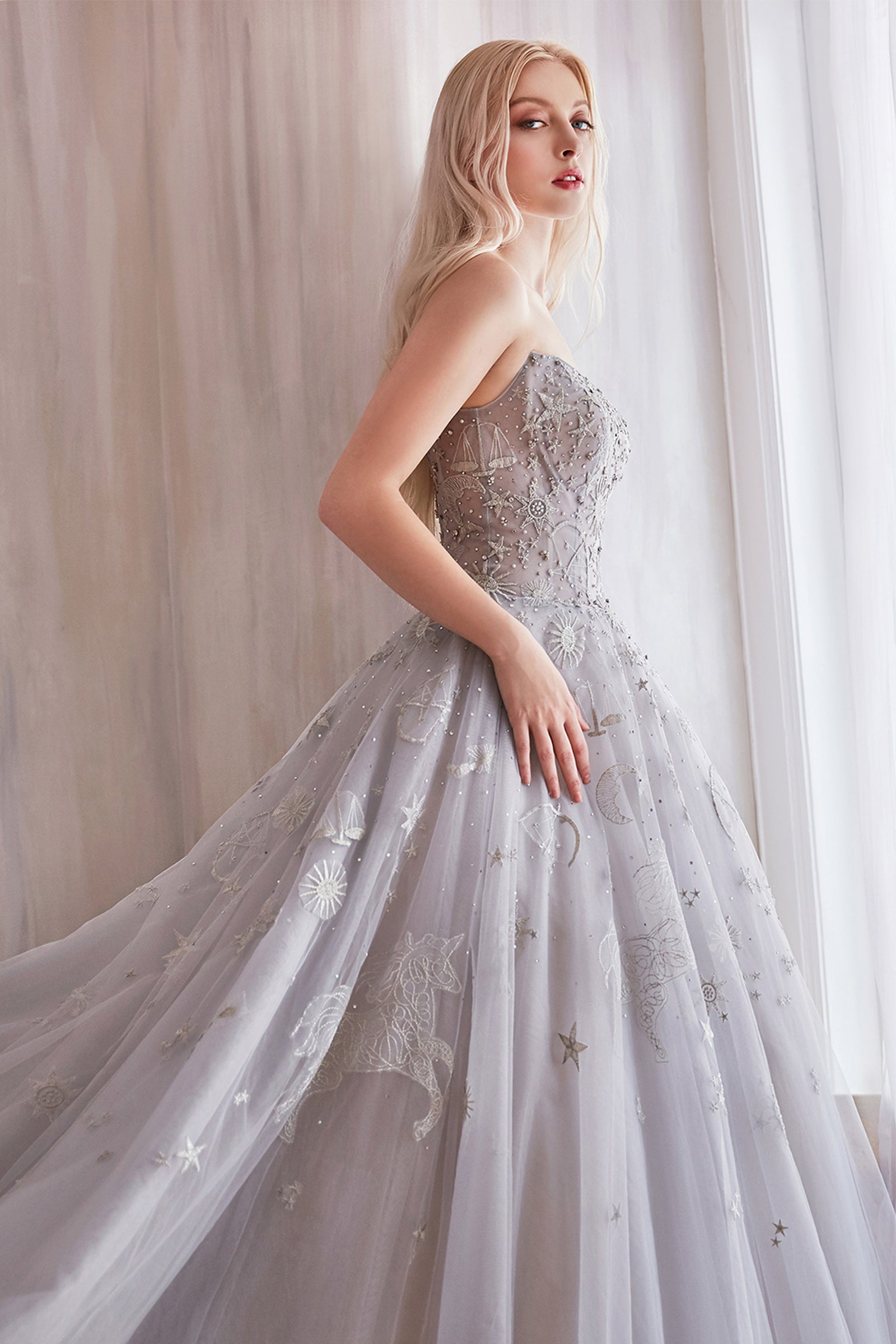 Celestial Couture's Enchanting Strapless Gown: A Starry Masterpiece for Formal Occasions