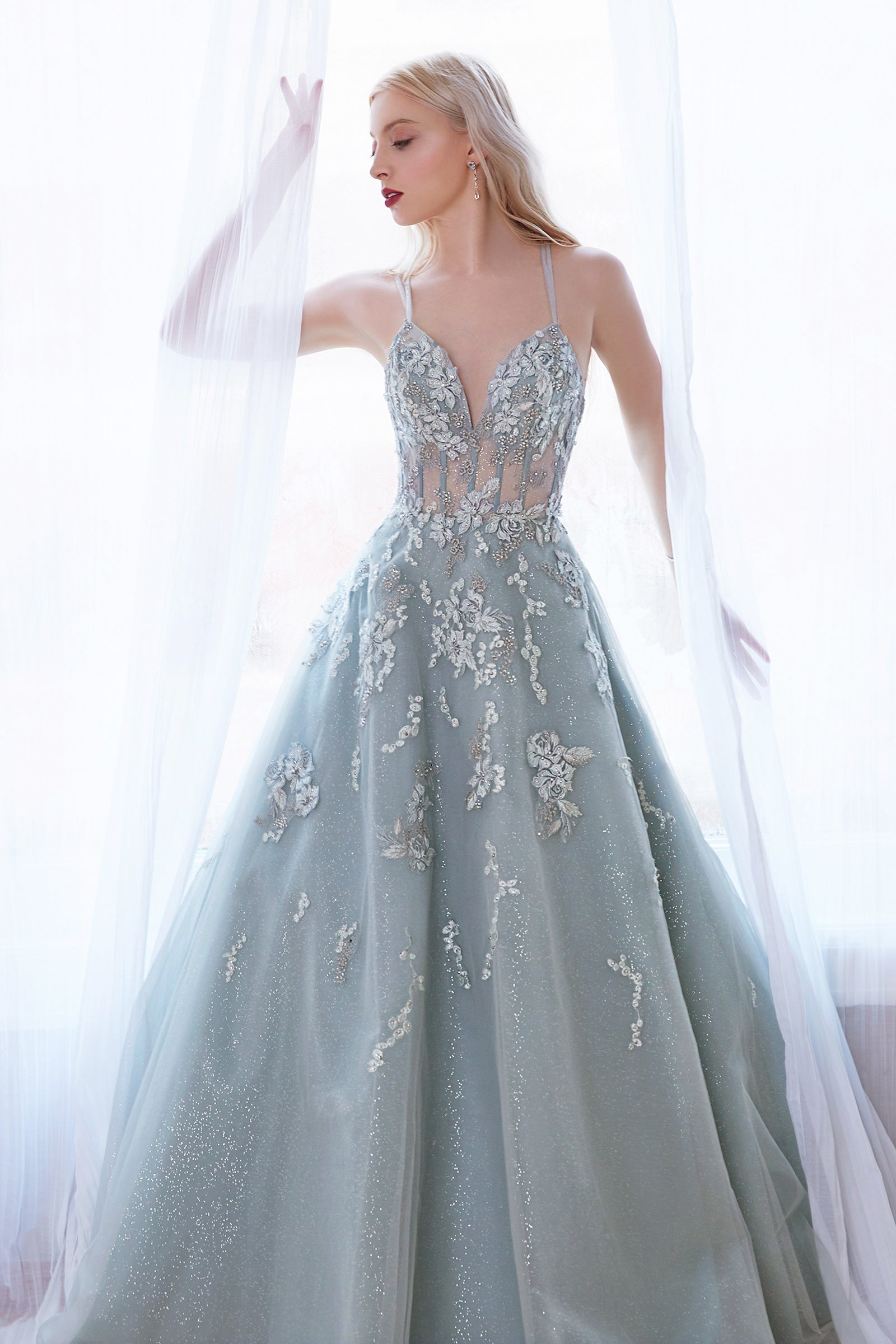 Majestic Threads: Captivating V-Neck Ball Gown for Unforgettable Occasions