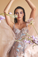**Everlasting Elegance: Embroidered Floral Gown with Captivating Train**