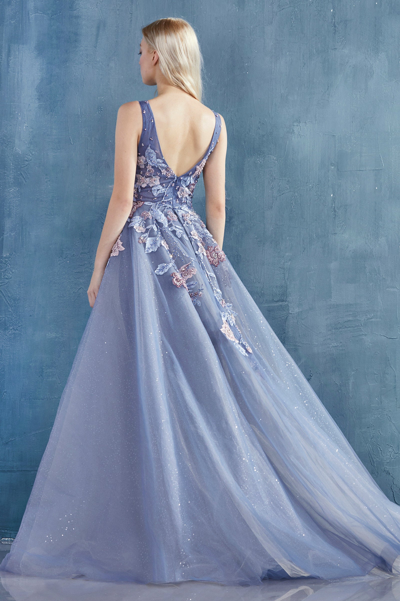 **Everlasting Elegance: Embroidered Floral Gown with Captivating Train**