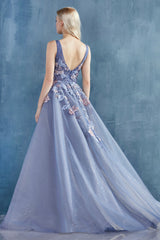 **Everlasting Elegance: Embroidered Floral Gown with Captivating Train**