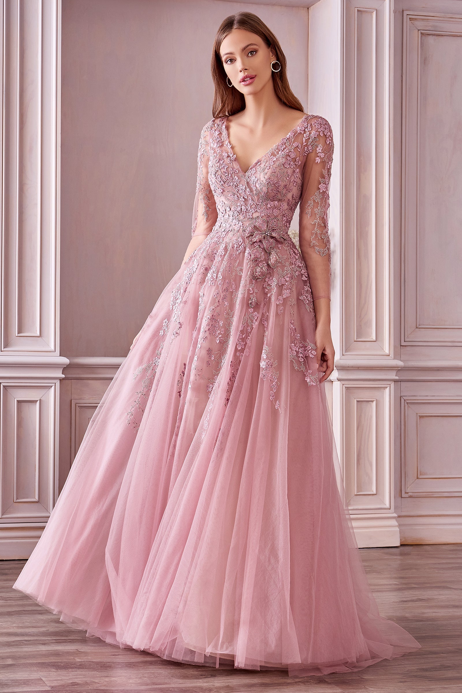 **Enchanted Blooms: Embroidered Lace Gown for Unforgettable Occasions**