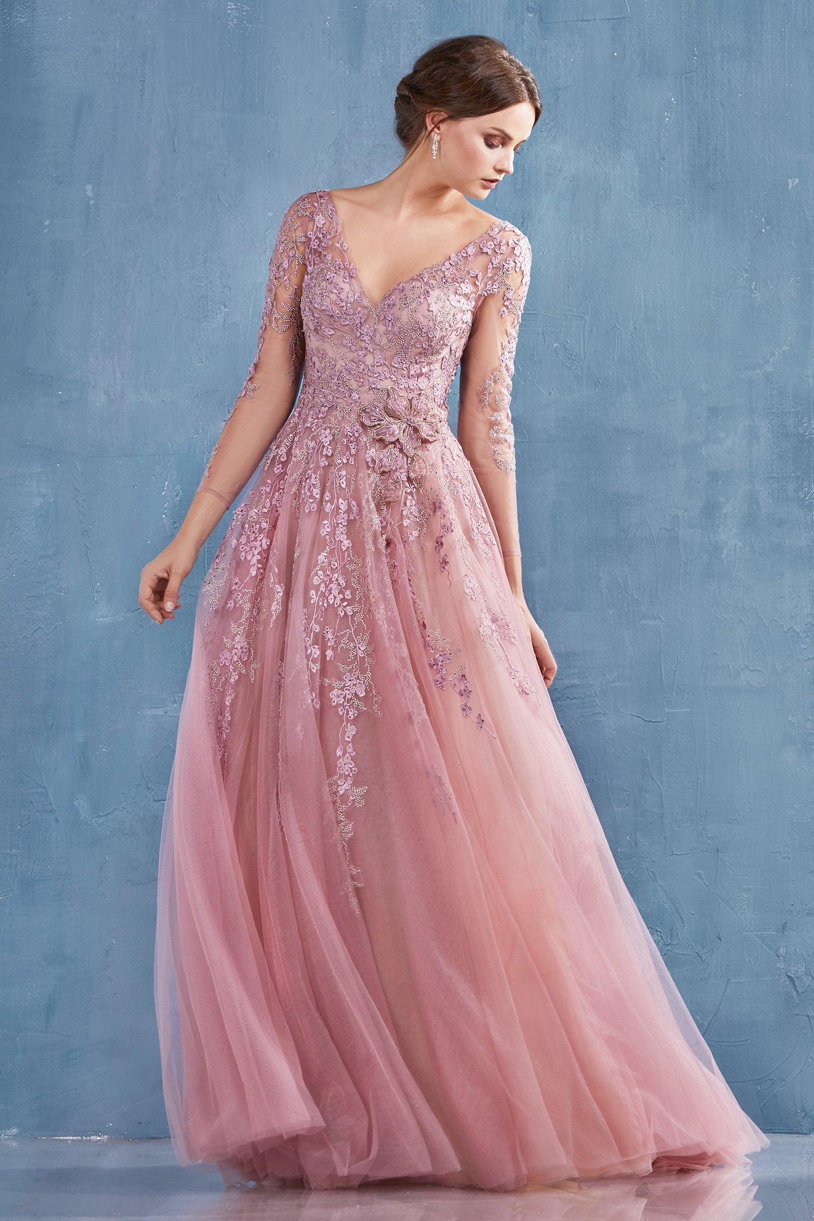 **Enchanted Blooms: Embroidered Lace Gown for Unforgettable Occasions**