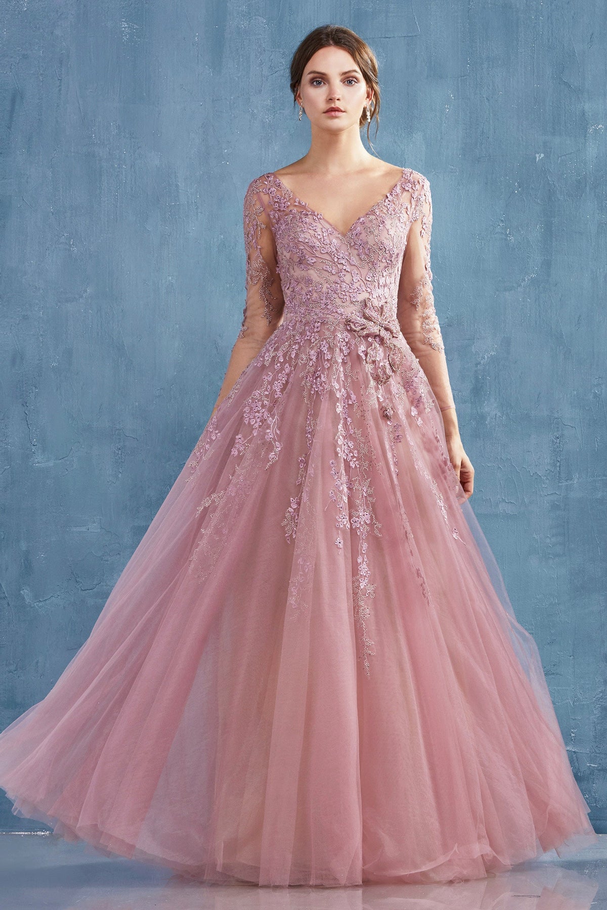 **Enchanted Blooms: Embroidered Lace Gown for Unforgettable Occasions**