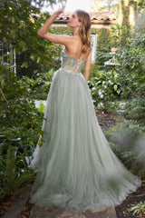 Divine Elegance: Enchanting Strapless Dress with Floral Allure and Shimmering Sparkle