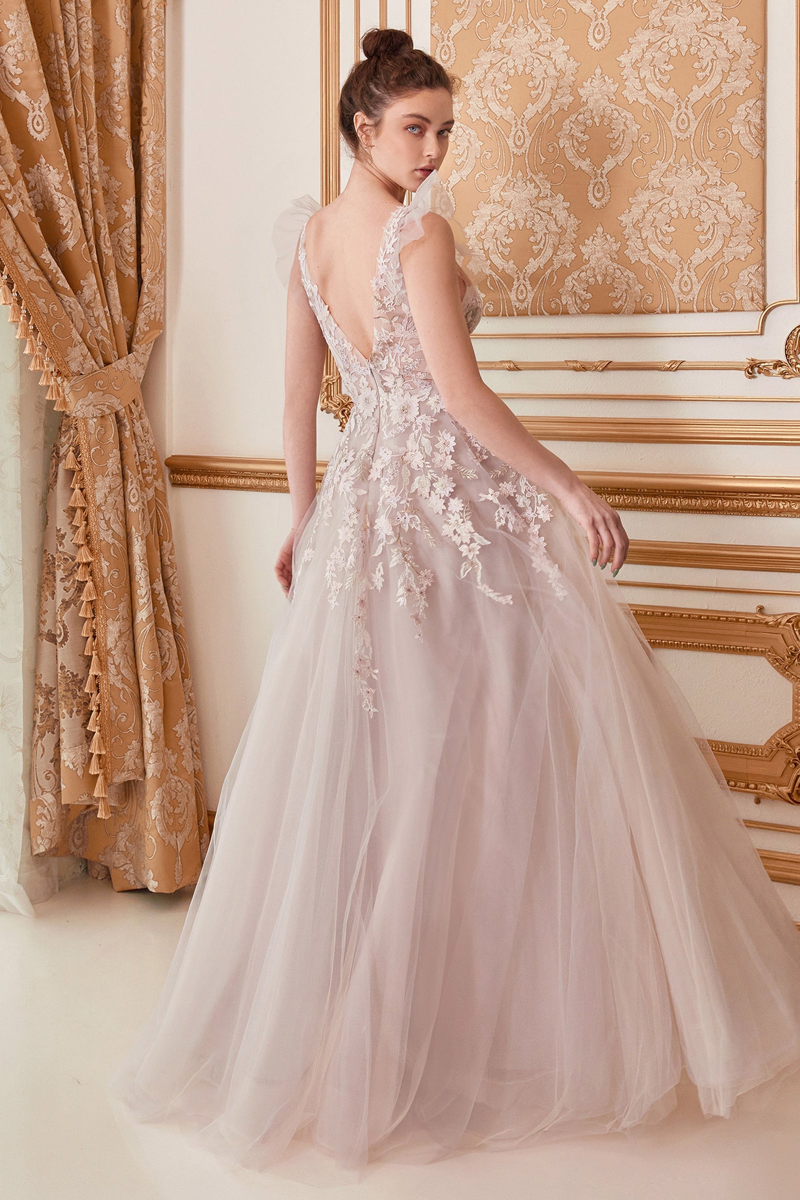 Luxe & Lace: Regal V-Neckline A-Line Tulle Gown for Captivating Occasions