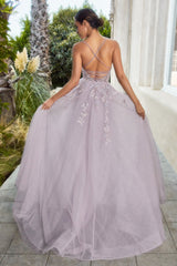 Enchanted Dreams: Captivating V-Neck Gown with Shimmering Accents and Flowing Tulle