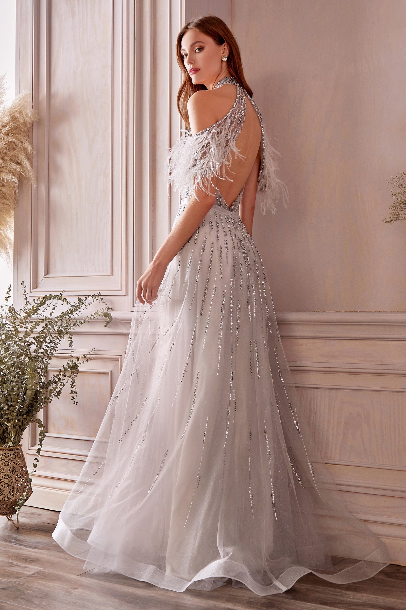 Allure Bridal: Enchanting Open-Back Gown with Intricate Beading