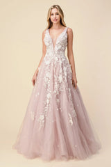 **Enchanting Elegance: Floral AppliquÃ© Ball Gown for Unforgettable Occasions**