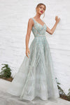 Divine Elegance: Enchanting Gown with Intricate Beadwork and Lattice-Like Skirt