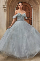 Celestial Couture: Shimmering Silver and Crystal Gown for Enchanting Occasions