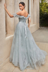 **Celestial Couture: Shimmering Silver and Crystal Gown for a Starry Night**