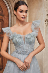 Celestial Couture: Shimmering Silver and Crystal Gown for Enchanting Occasions