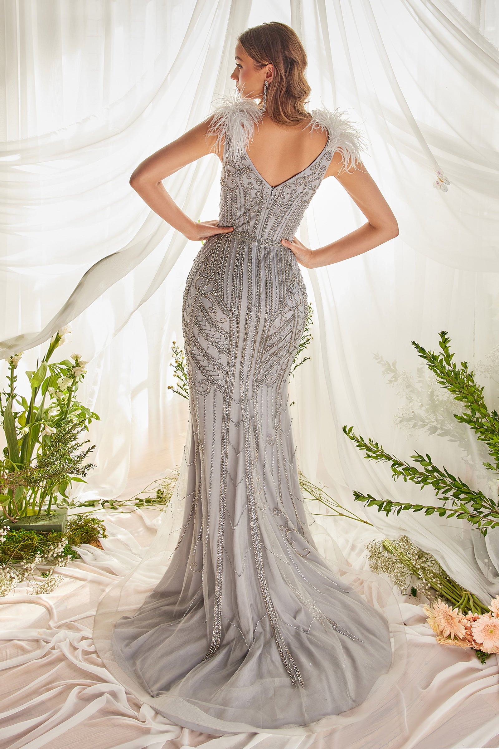 Celestial Radiance: Shimmering Feathered Mermaid Gown for Unforgettable Nights