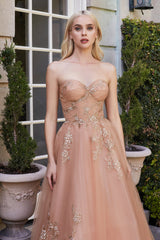 Enchanted Embers: Embroidered Tulle Gown for Captivating Occasions