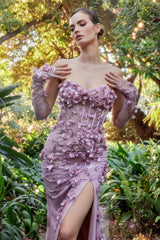 Enchanting Elegance: Dazzling Gown with Beadwork and 3D Floral AppliquÃ©s