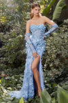 Enchanting Elegance: Captivating Strapless Gown with Dazzling Beadwork and 3D AppliquÃ©s