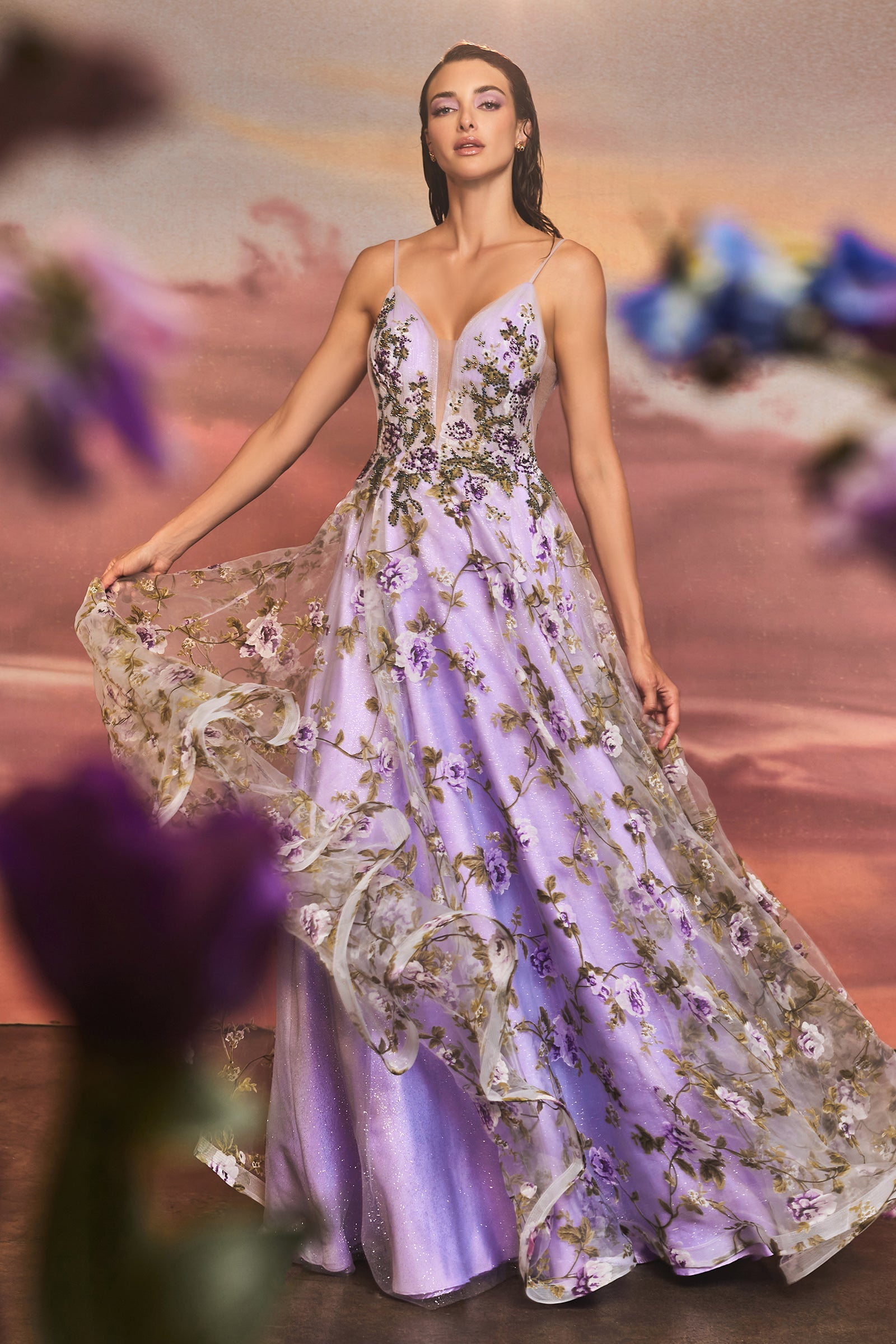 Enchanted Threads: Floral Tapestry Gown for Alluring Occasions