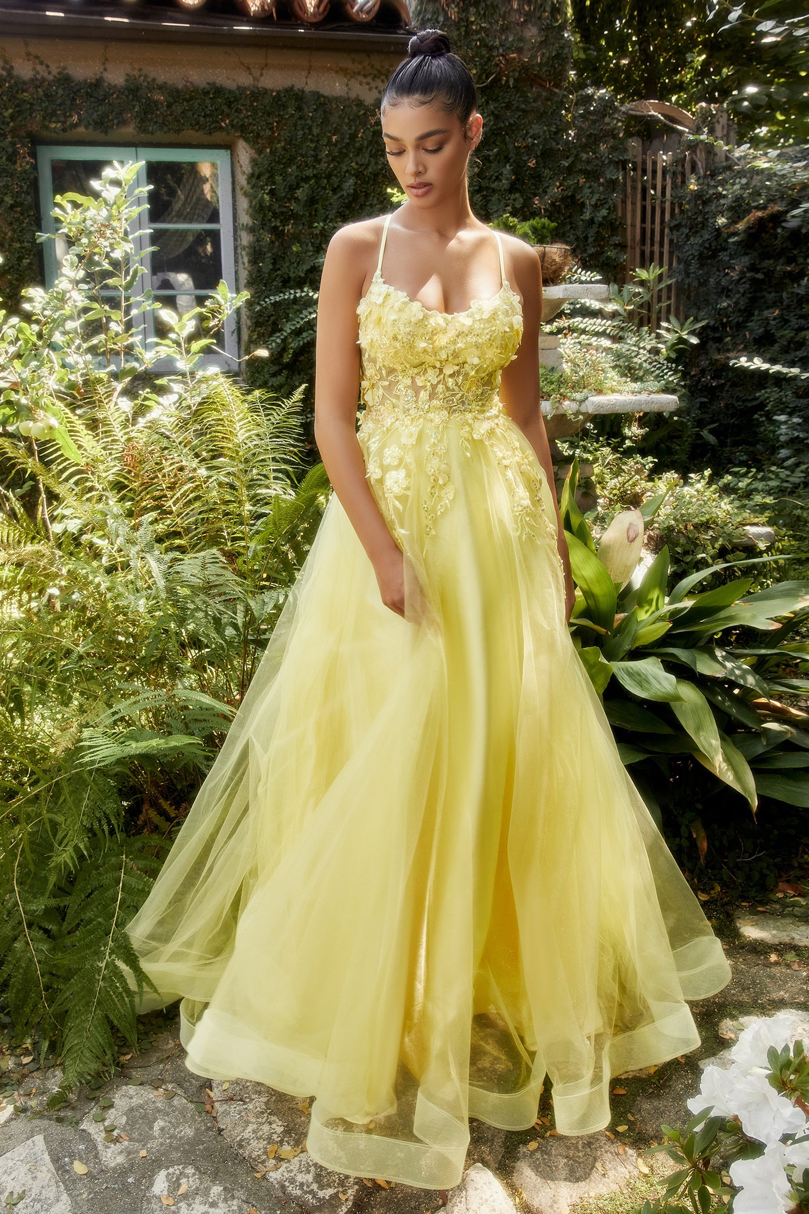 Enchanting Elegance: Floral AppliquÃ©d A-Line Gown for Timeless Glamour