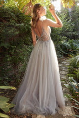 **Allure's Enchanting Celestial Gown: Shimmering Rhinestones, Alluring V-Neckline**