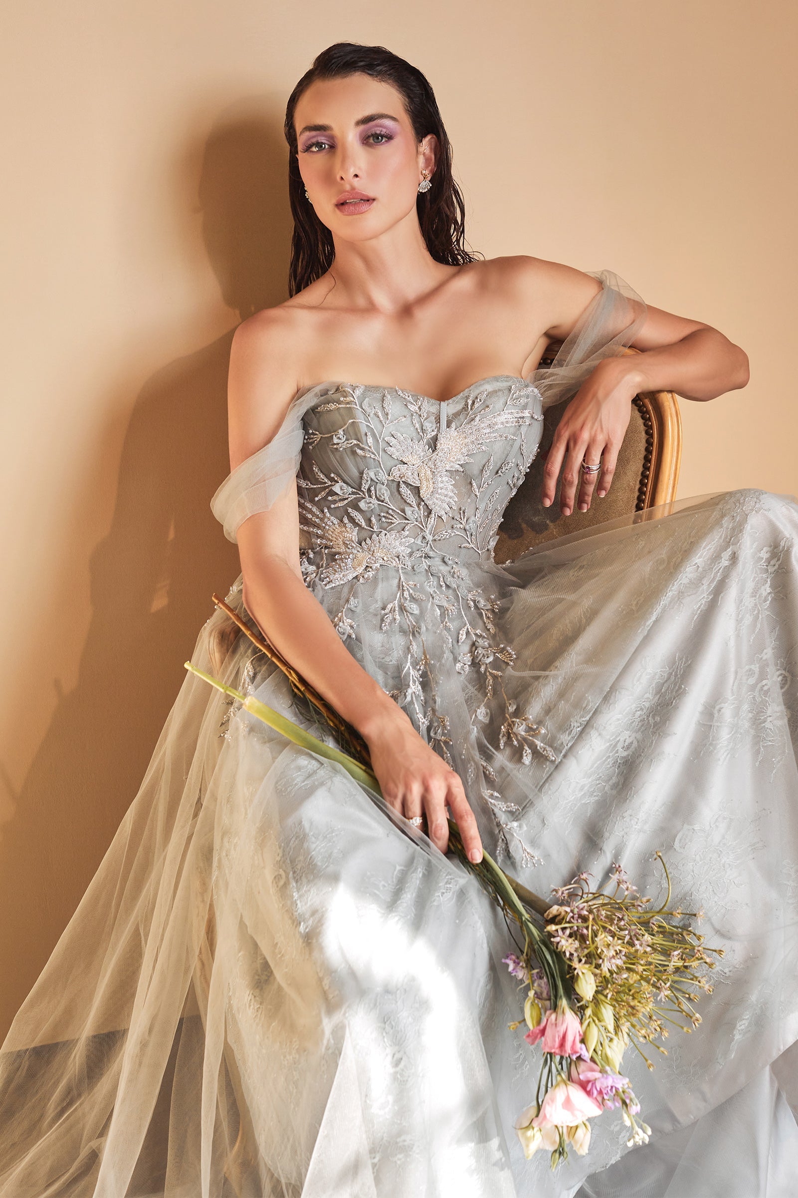 Seraphina's Ethereal Elegance: Beaded Embellishments and Cascading Lace