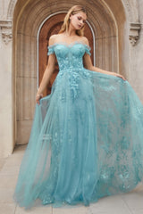 Entice the Night with Enchanting Evenings' Floral AppliquÃ© Gown