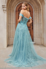 Entice the Night with Enchanting Evenings' Floral AppliquÃ© Gown