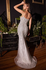 Enchanting Elegance: The Mermaid Silhouette Gown with Cascading Pearls for Unforgettable Occasions