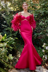**Allure's Enchanting Feather-Embellished Mermaid Gown for Captivating Occasions**