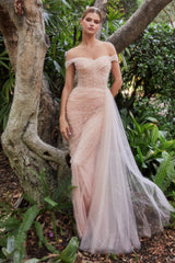 Ethereal Elegance: Shimmering Pearl Beaded Tulle Gown for Unforgettable Occasions